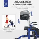 Blue Aluminium 2-in-1 Wheelchair & Folding Rollator Walker Combo, 59x104x101cm - Image 5