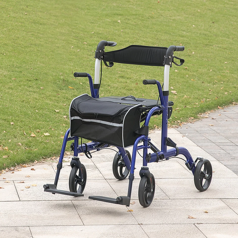 s-l960-7 Blue Aluminium 2-in-1 Wheelchair & Folding Rollator Walker Combo, 59x104x101cm - Image 1